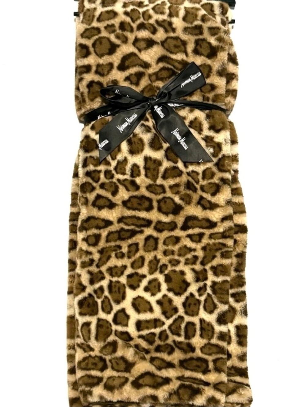 Neiman Marcus Leopard Print Luxury Faux Fur Throw Blanket New 50"x70"